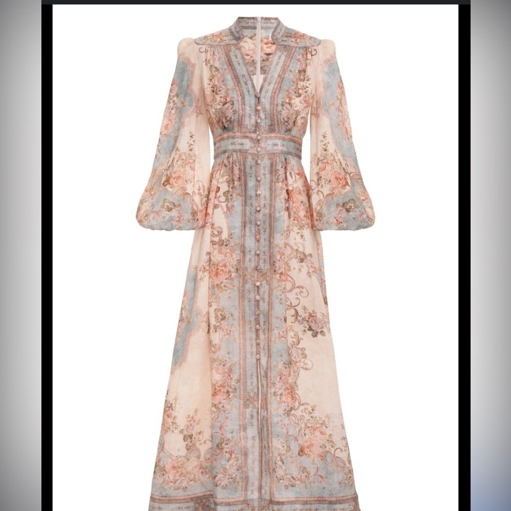 Zimmermann Floral Maxi Dress in Blue and Cream